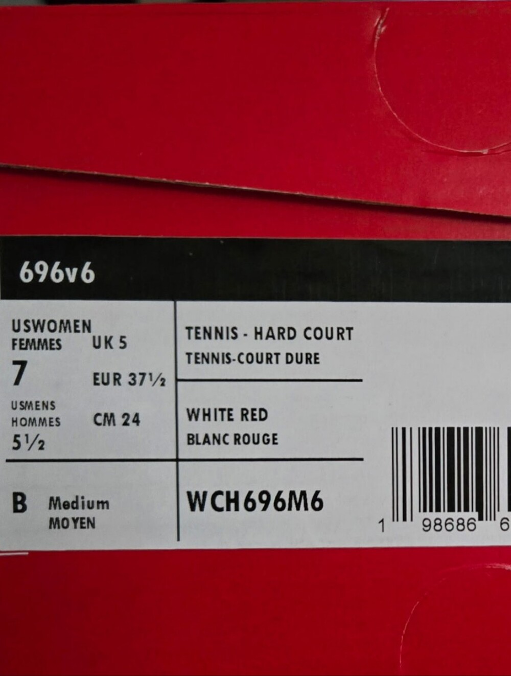 New Balance White and Burgundy Women's Shoe Label Close-Up